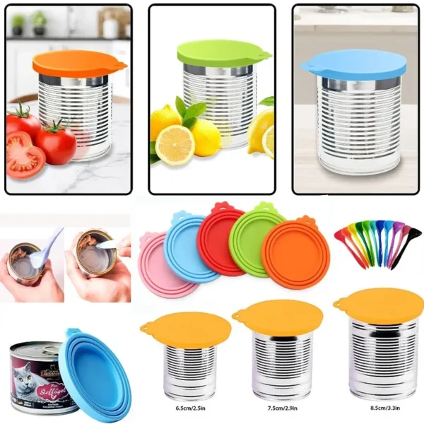2pcs/set Reusable Pet Food Can Cover Silicone Dogs or Cats with Spoon