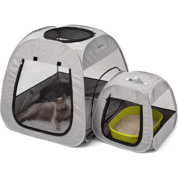 Tenrai Portable Cat Playpen, Trapezoidal Design for Better Standing, Foldable Pet Tent