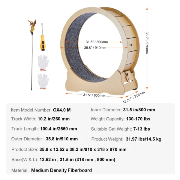 SucceBuy Wooden Cat Exercise Wheel Large Cat Treadmill Wheel for Indoor Cat Running Wheel