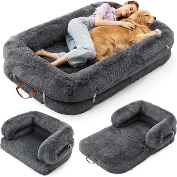 Foldable Human Dog Bed - 3-in-1 Orthopedic Giant Bean Bed with Waterproof Liner.