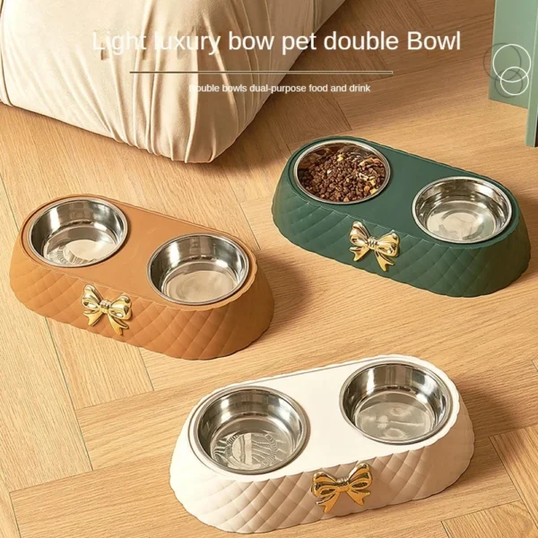 Pet Supplies Bow-tie Bowknot Cats Food Bowl PP Base Dog Bowl