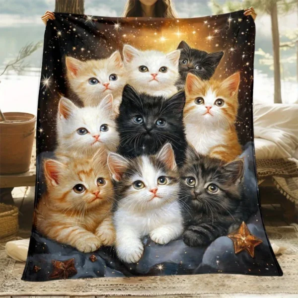1pc Multicolor Cat Flannel Throw Blanket