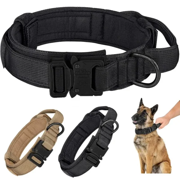 Tactical Dog Collar Adjustable Military Training Nylon Dog Necklace with Control Handle.